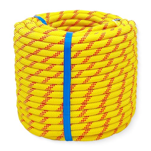 Ezjsdltech 1/2 in x 150 ft Polyester Arborist Rigging Rope, Yellow Braided Tree Climbing Rope 48 Strands for Farm Work and Swinging