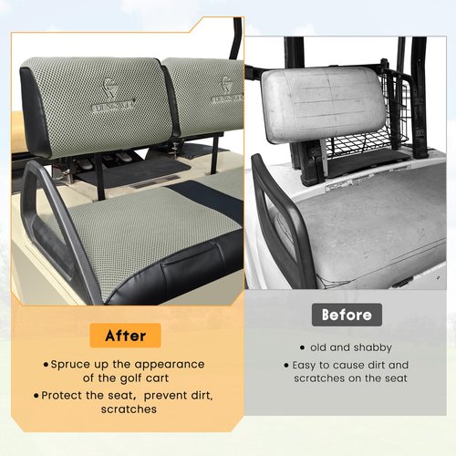 Golf Cart Seat Covers for Club Car DS Pre-2000 Front Standard Seat Cushion,Cooling Mesh Fabric and Vinyl Leather Club Car Seat Covers with Pockets,No Stapler Needed Replacement Front Seat Cover(Grey)