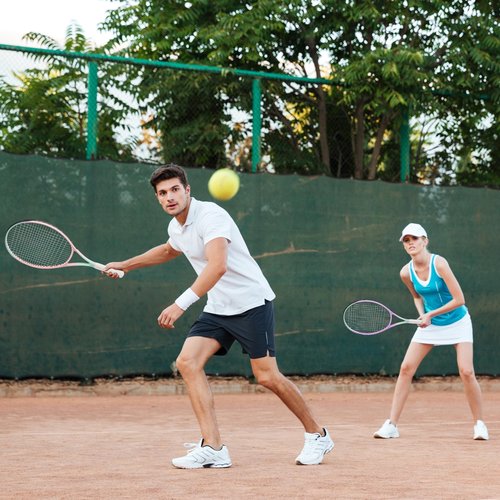 OGEENIER 27" Tennis Racket Set for Adults, Pre-Strung Tennis Racquets for Beginners, 2-Player Recreational Tennis Set with 3 Balls, 2 Vibration Dampers, 2 Grips, 1 Carrying Bag