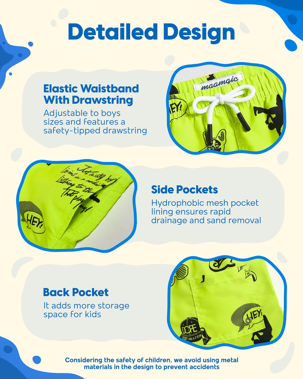 maamgic Boys Swim Trunks Toddler Swim Shorts Little Boys Bathing Suit Swimsuit Toddler Boy Swimwear,Fluorescent Green,5 T