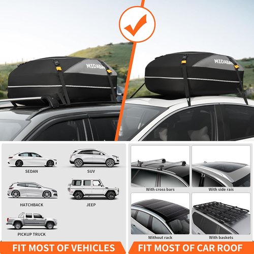 MIDABAO Waterproof Car Roof Top Carrier - 12 Cubic Feet Cargo Bag with Anti-Slip Mat | Coated Zippers