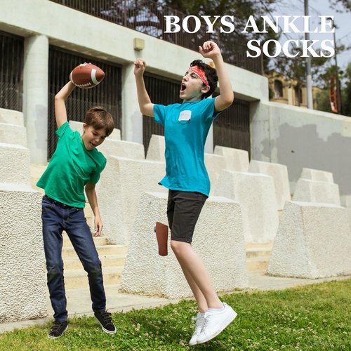 Comfoex 12 Pairs Boys Ankle Cushioned Socks Athletic Low Cut Sports Breathable Socks For Kids 4-6 6-8 8-10 10-12 Years Old