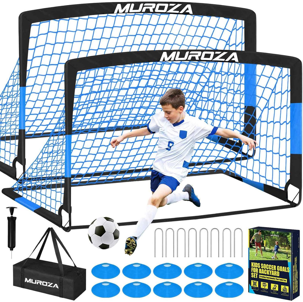 Skiennix Kids Soccer Goals - Portable Pop-Up Net Set with Soccer Ball & Cones - Complete Training Equipment for Backyard Fun