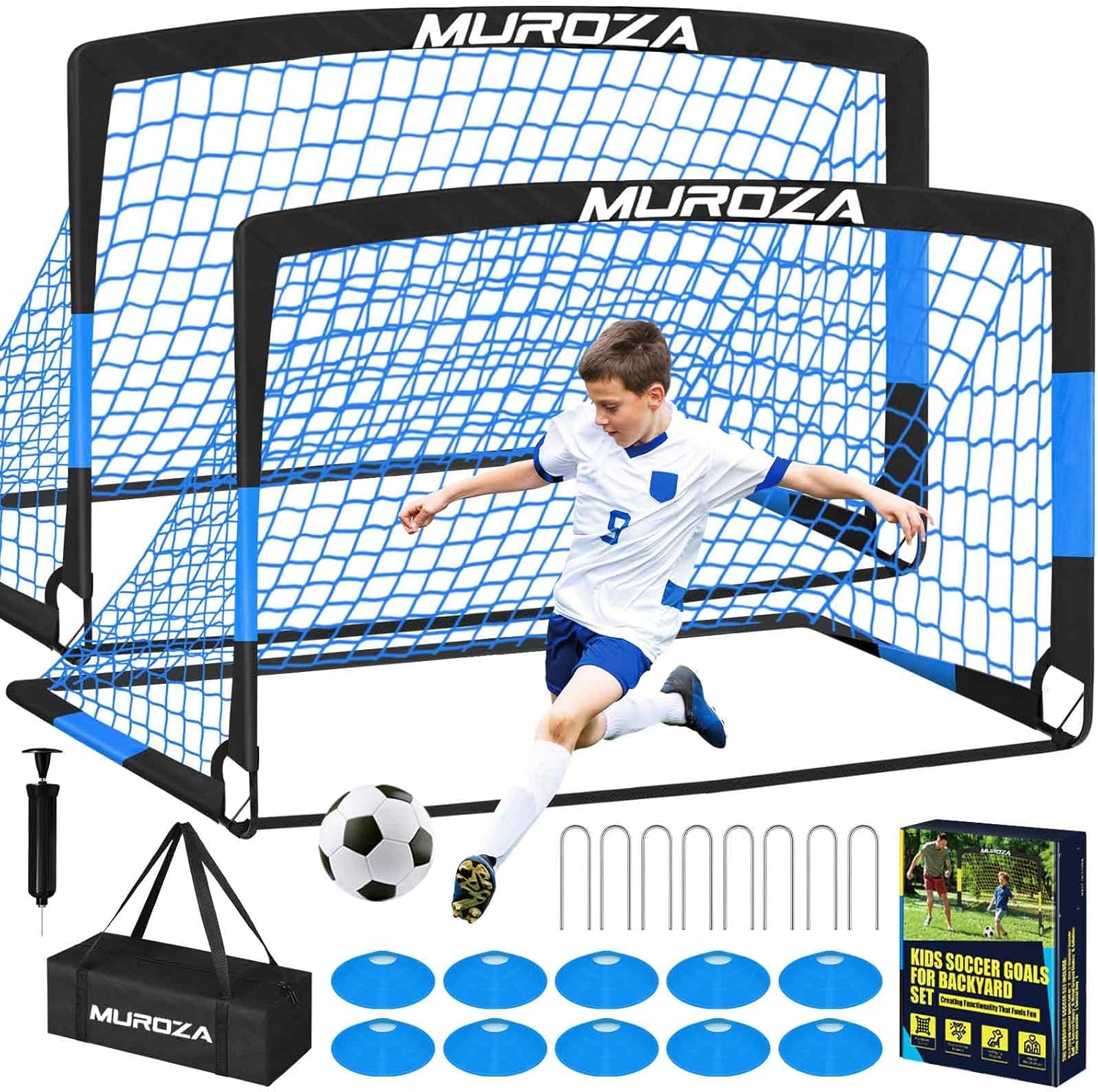 Skiennix Kids Soccer Goals - Portable Pop-Up Net Set with Soccer Ball & Cones - Complete Training Equipment for Backyard Fun