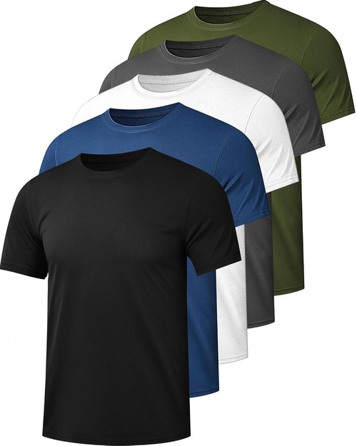 Kinglaman Mesh Workout Shirts for Men - Quick Dry Athletic Short Sleeve T-Shirts | Moisture Wicking, 1/5 Pack
