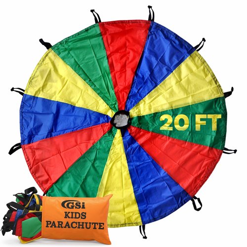 GSi Kids Play Parachute Rainbow Parachute Toy Tent Game for Children Gymnastics Cooperative Play and Outdoor Playground Activities (20 Feet)