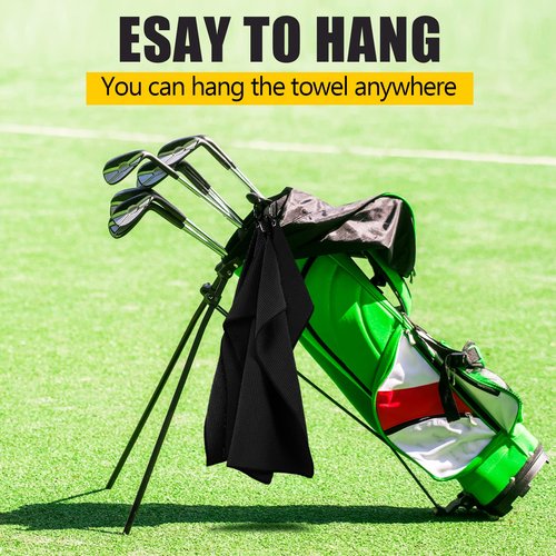 Cindeer 6 Pack Large Golf Towels, 16" x 24" Tri-fold Golf Towels, Microfiber Fabric Waffle Pattern Golfing Towel Portable with Heavy Duty Clip for Golfing Bag Remove Sand Dirt Mud Sweat(Black)