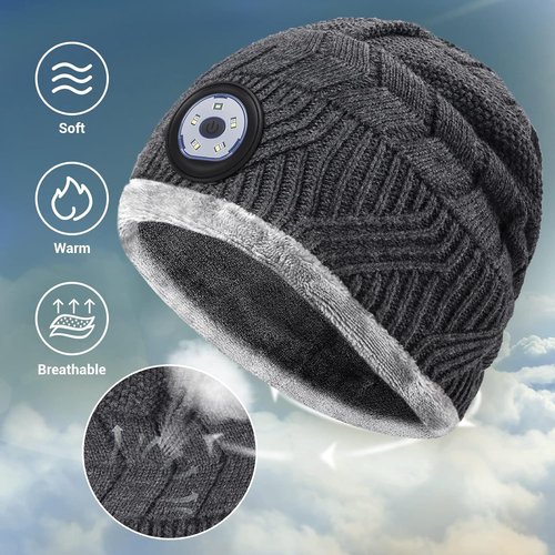 HIGHEVER LED Beanie Hat - Warm Winter Gift with Built-In Light for Men, Teens & Dads