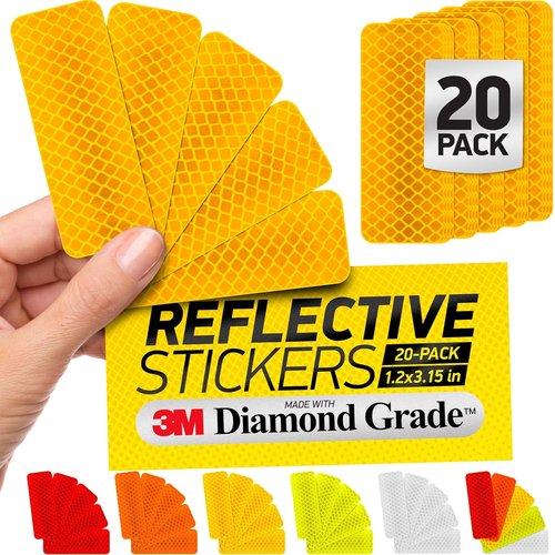 3M Diamond Grade Reflective Safety Tape Stickers - Yellow | 1.2″ x 3.15″ | 20-Pack for Helmets, Cars & Mailboxes