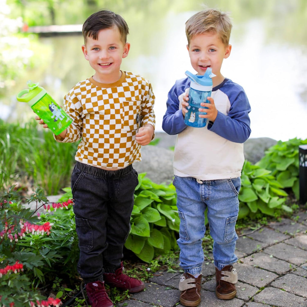 Zak Designs Bluey Kids Water Bottle - 16oz Durable Plastic with Straw & Leak-Proof Cover | 2-Pack (Bluey, Bingo)