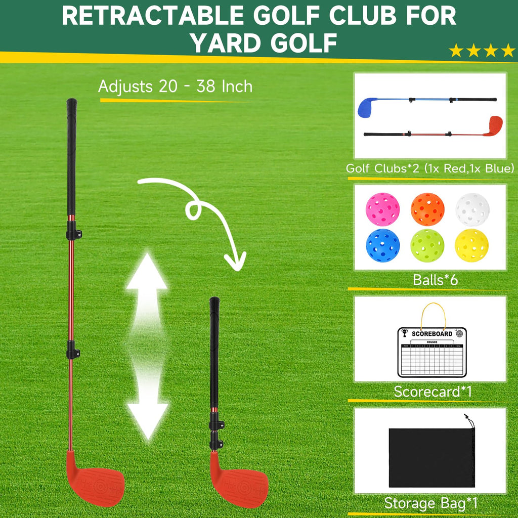 Golf Club Adjustable Length with Oversize Head for Backyard Golf Game, Yard Golf Games Club for Toddlers Junior Adults Family, Plastic Golf Club for Hit Plastic Foam Golf Balls in Grass, Parks, Yards