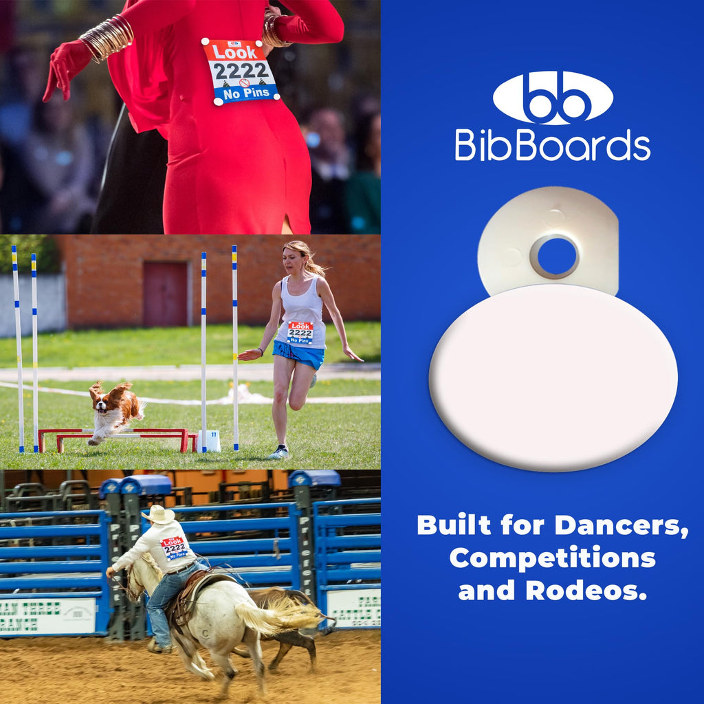 BibBoards danceSNAPS Bib Clips Safety Lock Fasteners for Dancers, Competitions, Rodeos - Secure Numbers Without Pins - Reusable, Non-Damaging, Gentle on Fabric - White (4pcs)