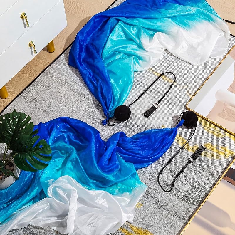 Lake Blue 2 Sets Silk Veil Poi with Balls – 78.74 x 31.5 Inches, 4-Pack