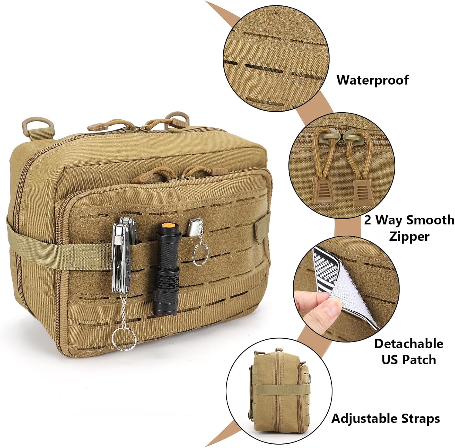 Skiennix Tactical Pouch - Large EDC Gear Organizer with MOLLE System & Expandable Medical Pocket