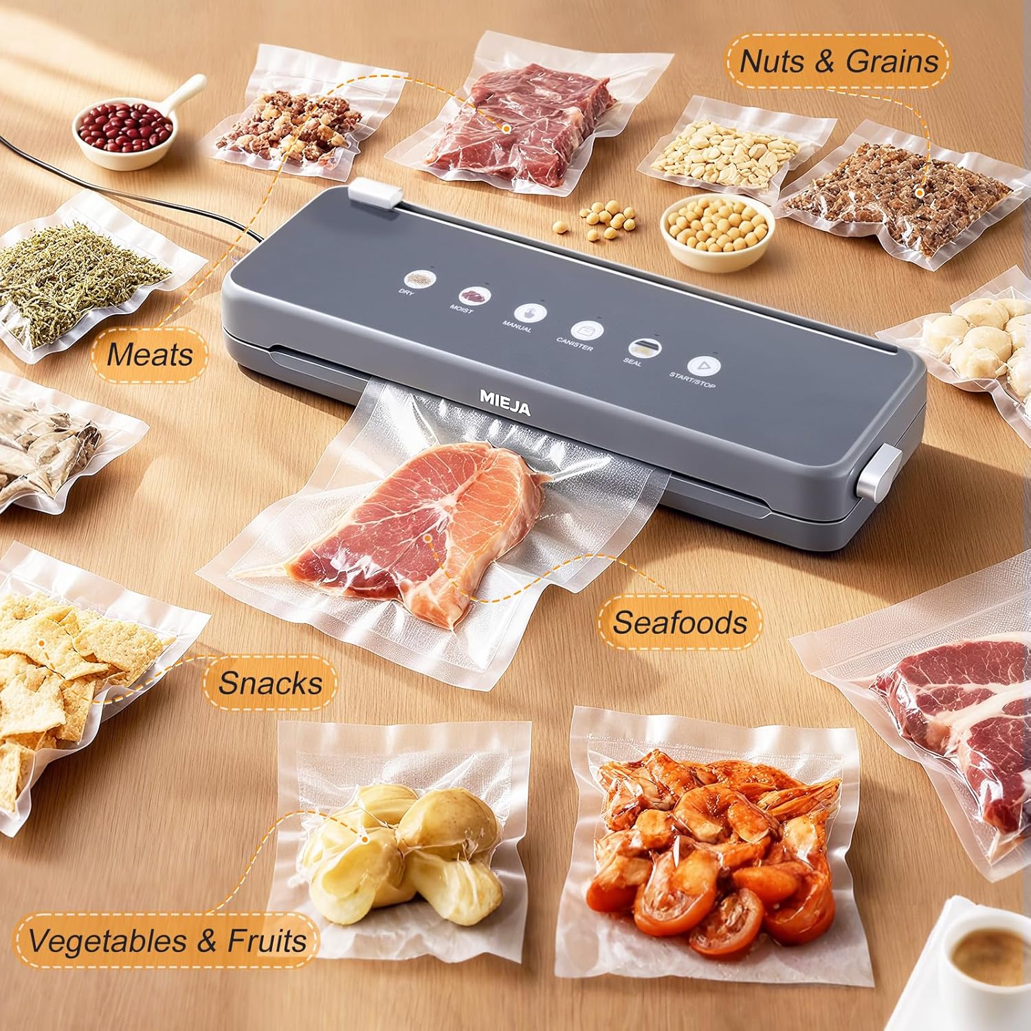 Skiennix Food Vacuum Sealer Machine - 5-in-1 Automatic One-Touch Sealer with Built-in Cutter & 20 BPA-Free Bags