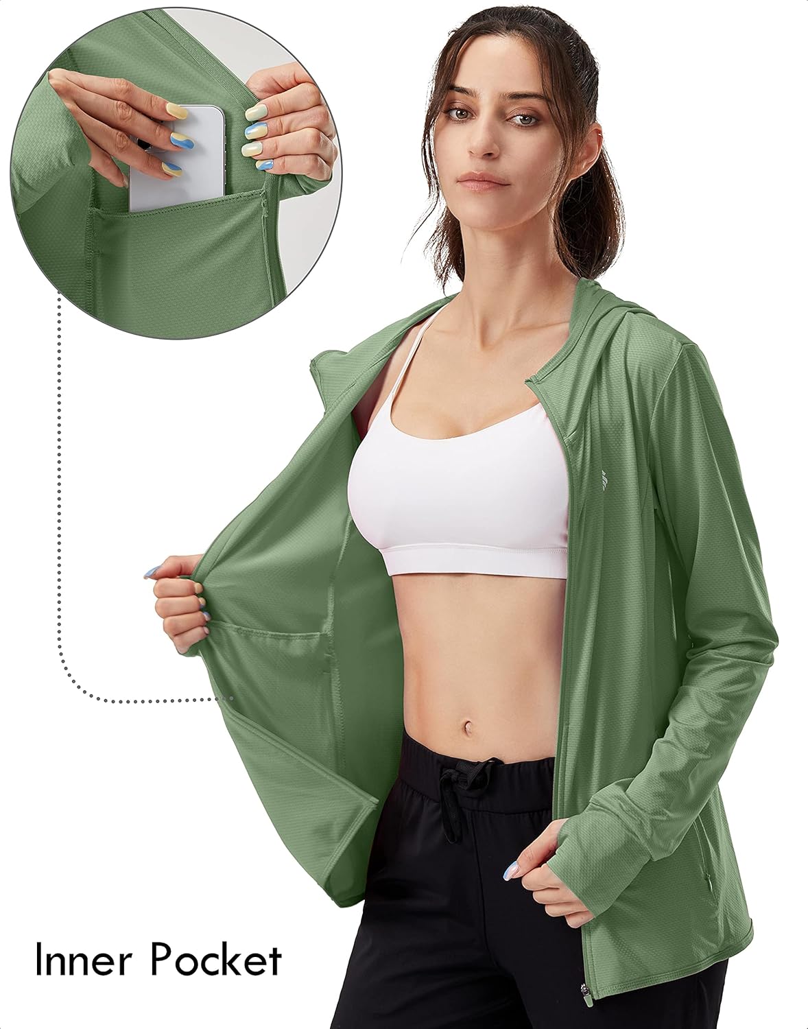 Soothfeel Women's Sun Protection Hoodie Jacket - UPF 50+ Lightweight Long Sleeve with Pocket for Outdoor Activities