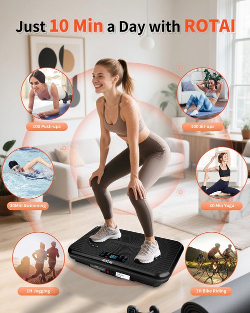 ROTAI Shake Plate Vibration Exercise Machine for Lymphatic Drainage Massager and Weight Loss, 400 lbs Capacity Whole Body Vibrating Plate Workout Fitness Platform for Women and Men (Black)