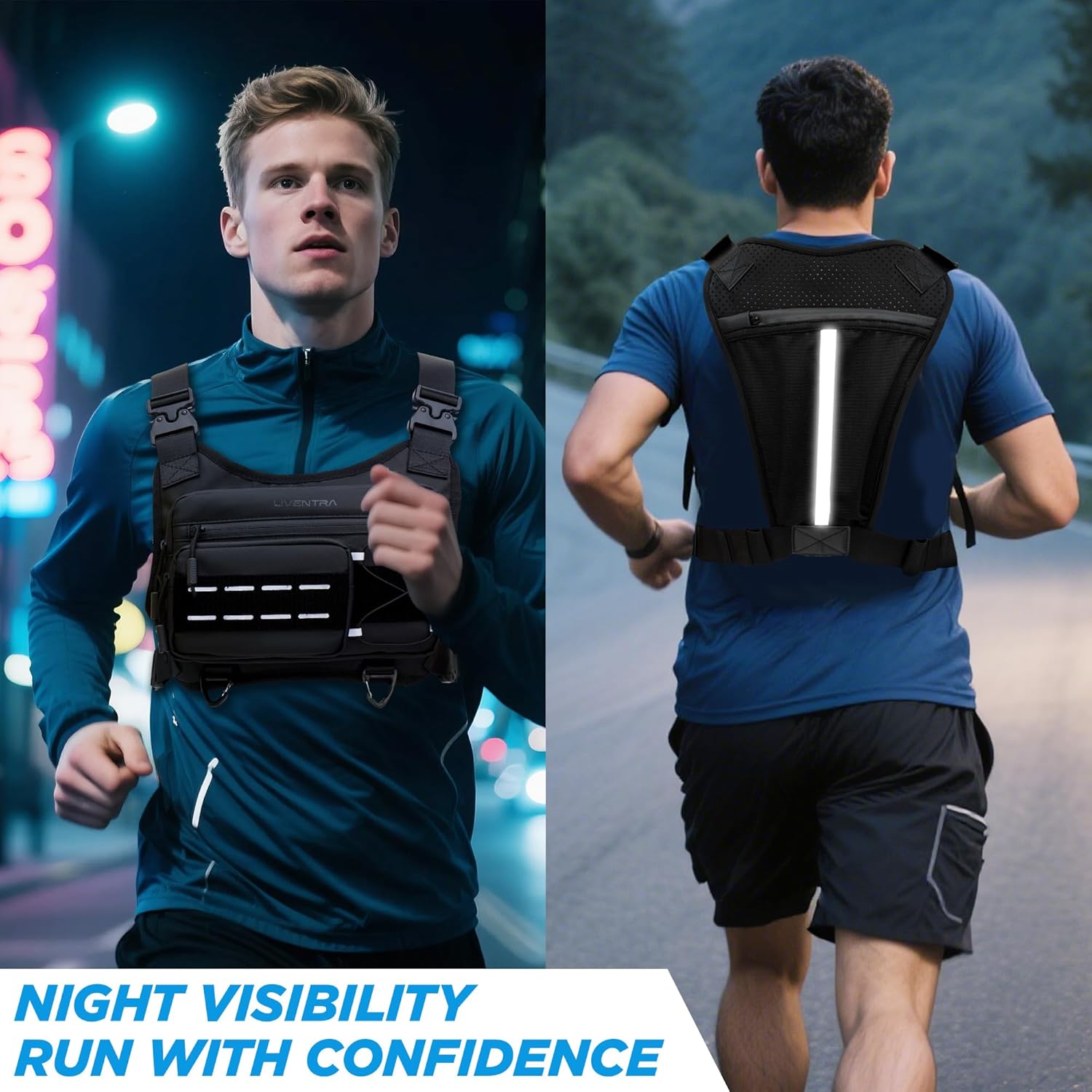Skiennix Chest Bag for Men - Lightweight No-Bounce Running Pack | Water-Resistant Reflective Pouch
