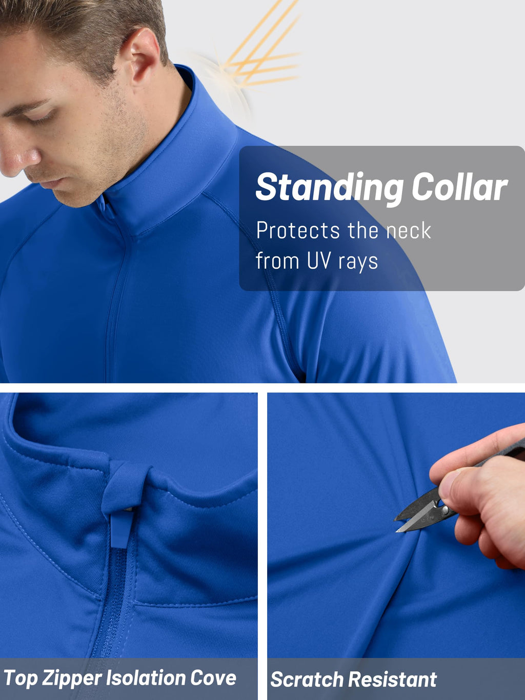 TACVASEN Men's Athletic Hiking Shirts Long Sleeve 1/4 Zip Pullover Tops UV Sun Protection Shirts for Summer Activewear Long Sleeve Dry Fit Men Blue M