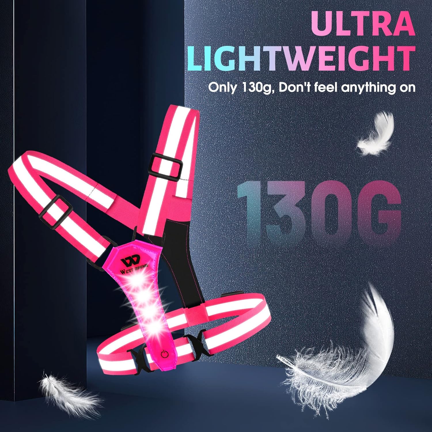 West Biking Reflective Running Vest - Rechargeable Light-Up Gear for Night Walkers & Runners