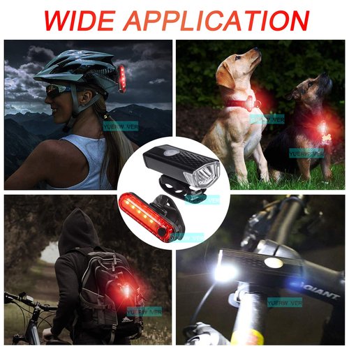 YUERWOVER Ultra Bright Rechargeable Bike Light Set Bicycle Front Headlight and Back Rear Taillight Cycling Night Essential Waterproof Warning Flash Light MTB Accessories for Kids Men Women Adults
