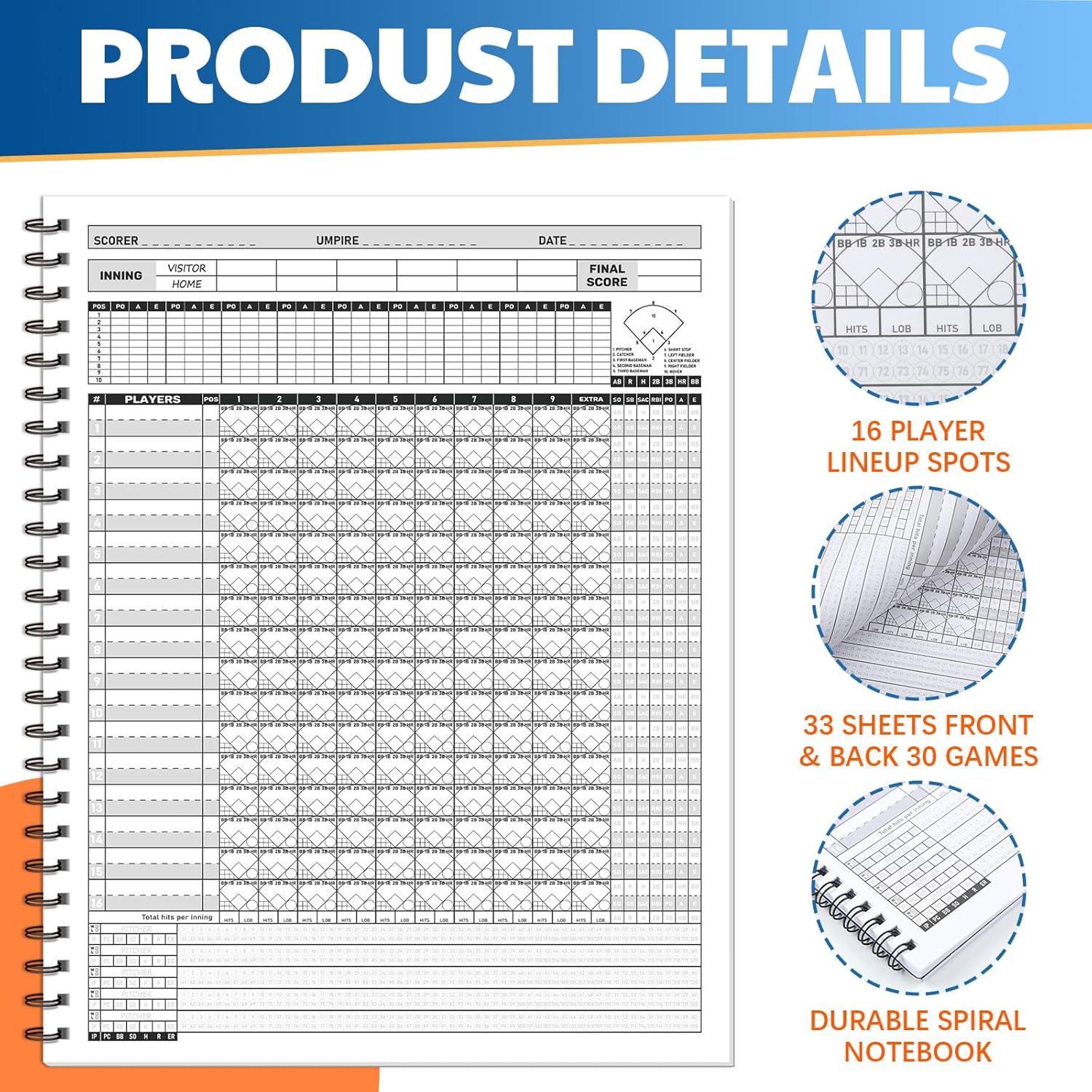 Skiennix Baseball Scorebook - 2 Pcs Softball Score Keeping Book for 30 Games | 11 x 14 Inches