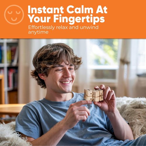 BunMo Wooden Fidget Cube - Beechwood Infinity Fidget Toy for Stress Relief | Larger Size, Smooth Folding Design