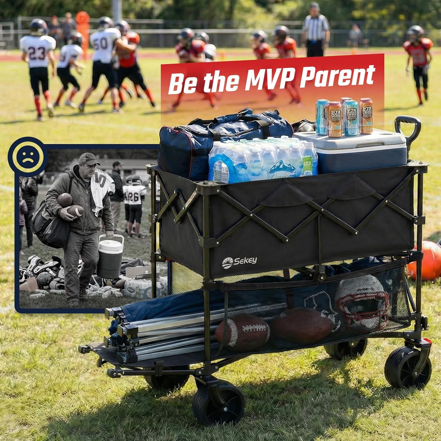 Sekey Heavy Duty Double Decker Wagon - 500Lbs Capacity Collapsible Garden Cart with All-Terrain Wheels | Fits 10x10 Canopy