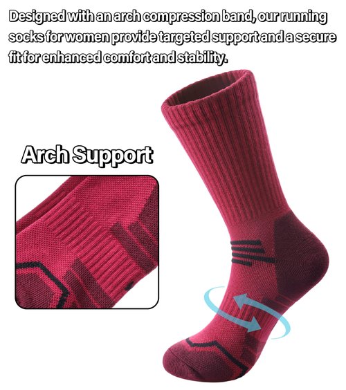 FNOVCO Women's Hiking Walking Running Crew Socks Thick Cushioned Athletic Compression Socks 5 Pairs (Multicolor 03, 9-11)