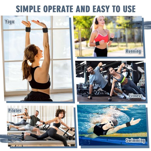 Wrist Weights - 1 Pair (1 lb Each) | Adjustable Wearable Wrist Ankle Weights, Silicone Wrist Bangles Leg and Arm Weights for Women | Yoga, Dance, Pilates, Swimming, Walking and Gym (Black)