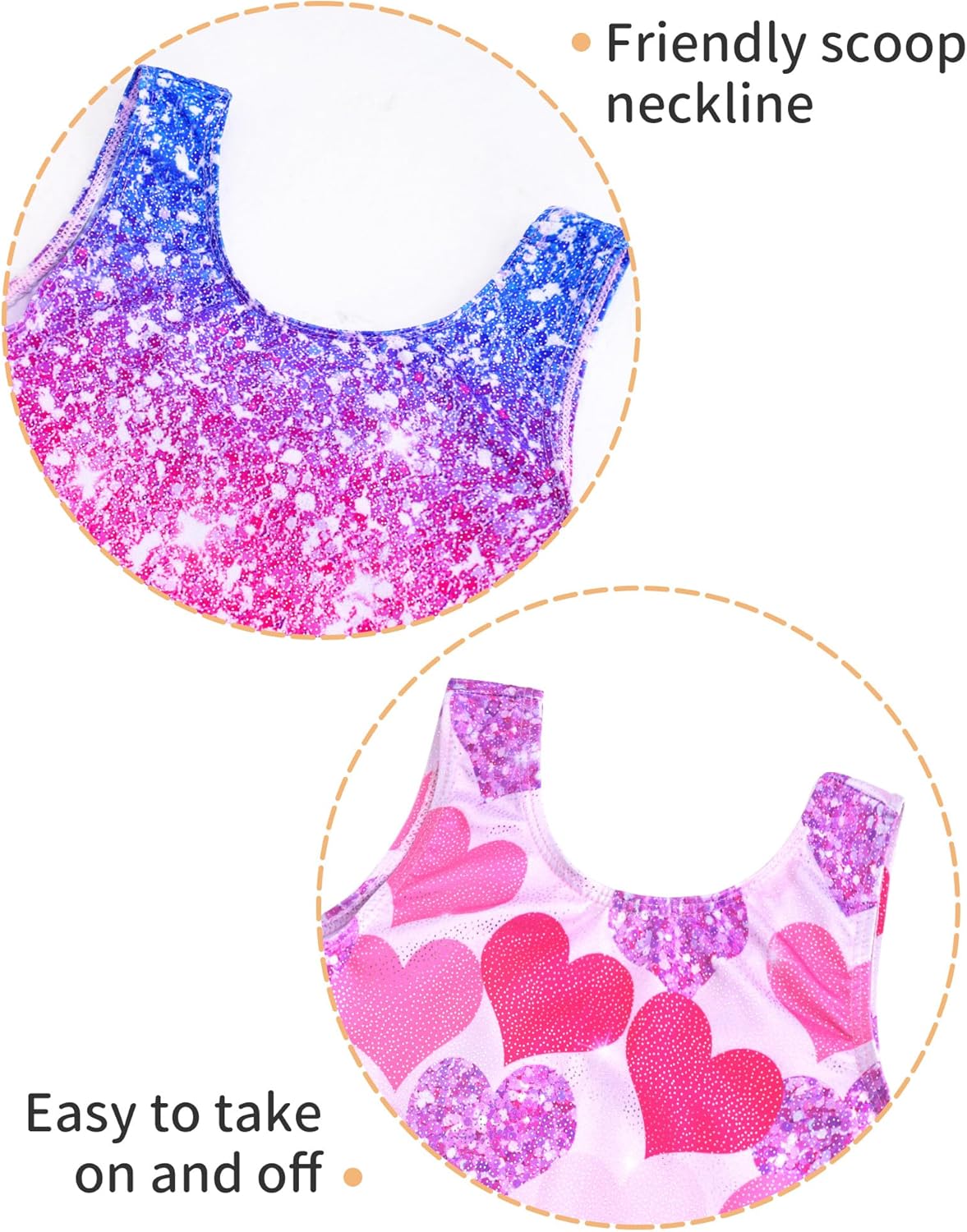 Regine Switzerland 2 Pack Girls Gymnastics Leotards - Sparkly Sleeveless Unitards with Shorts