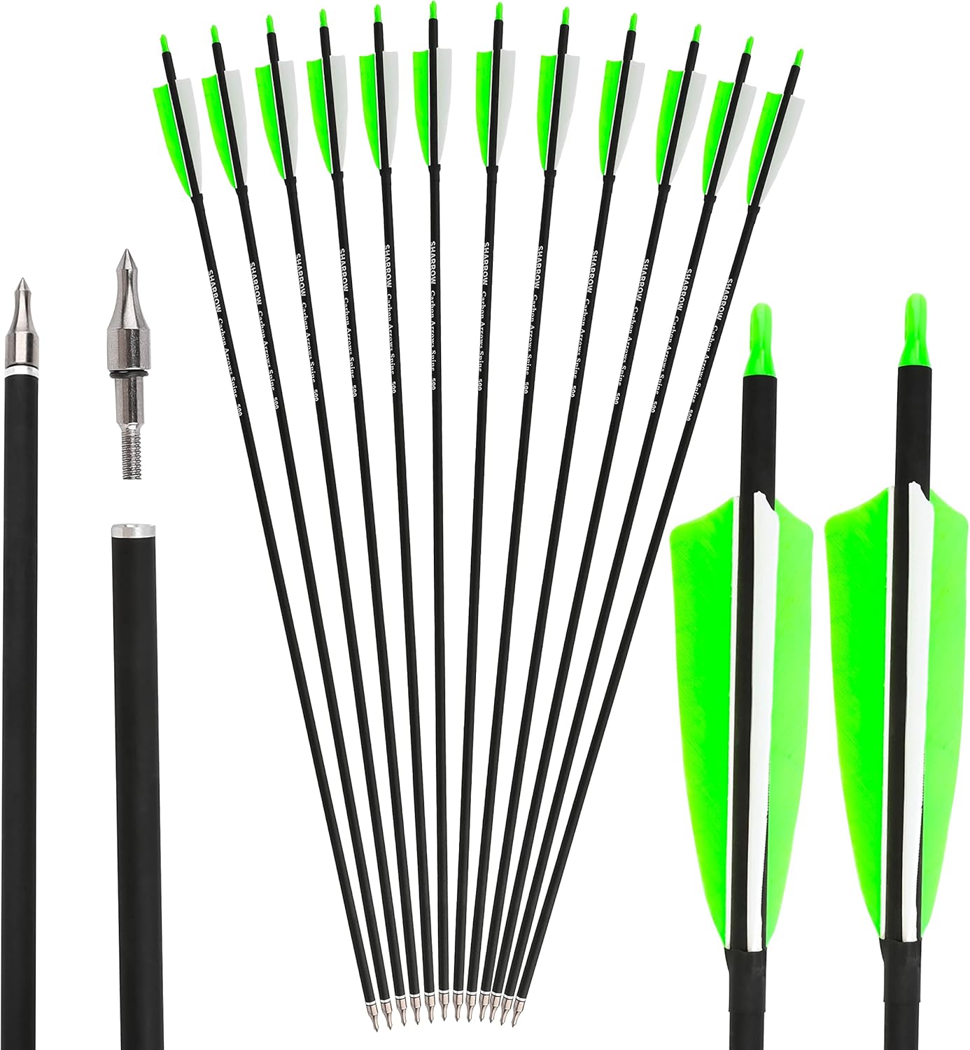 ZSHJGJR Carbon Archery Arrows - 30 Inch with 4” Turkey Feathers for Compound & Recurve Bows | 6/12 Pack