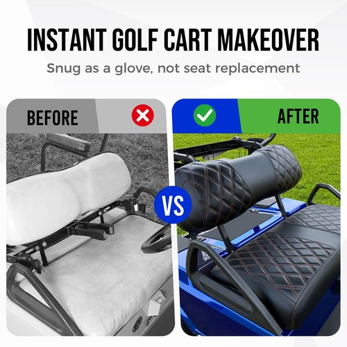 Tecoom Golf Cart Bench Seat Covers Fit for EZGO RXV Front Seats, Customized OEM Seat Protector Set, Vinyl Front Back Seat Cushion for 2 Person Seats Golf Carts Accessories, No Stapler, Easy to Install