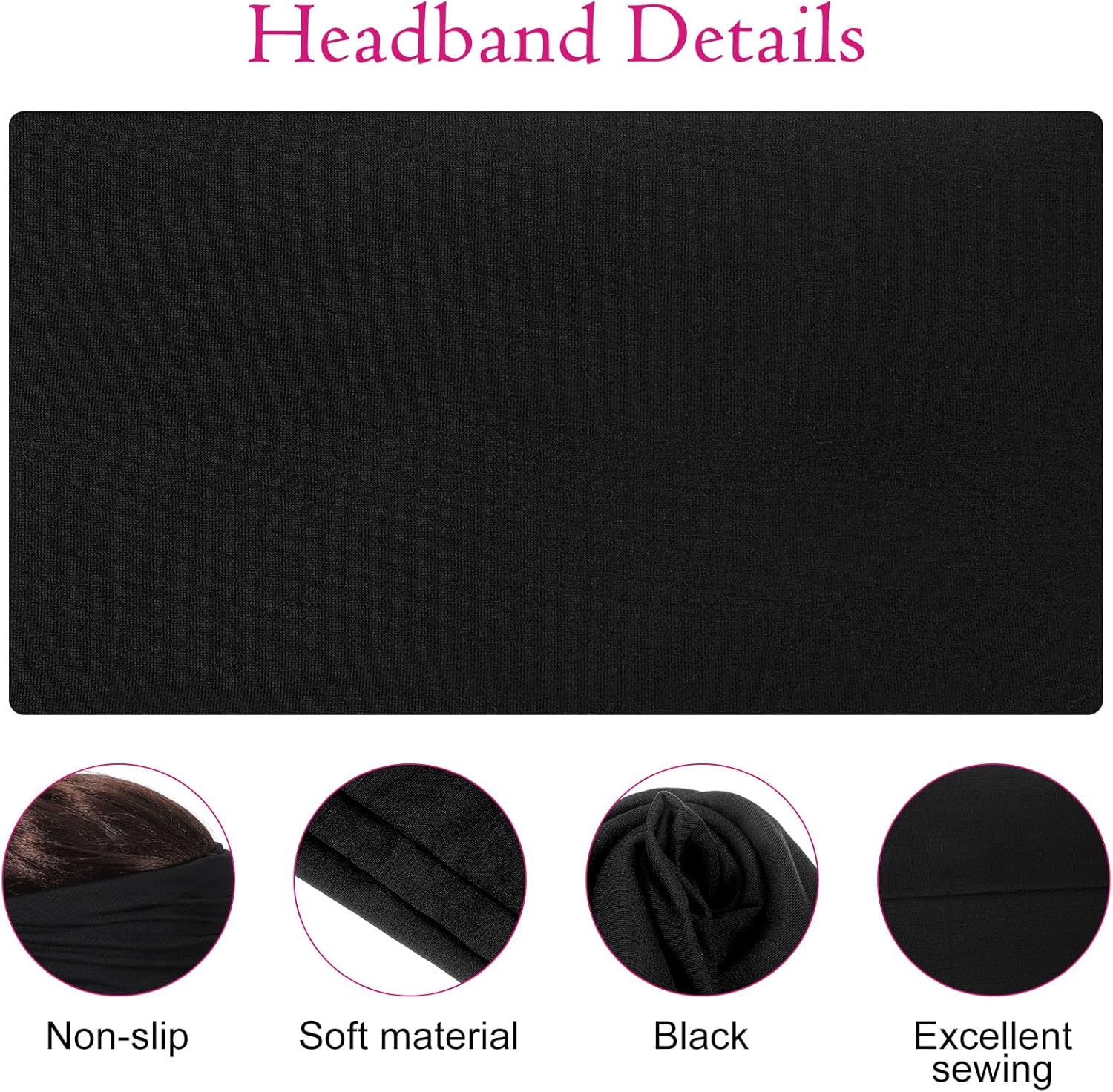 Skiennix Black Headbands for Women - Non-Slip, Soft Elastic Design | 3 PCS, 9.25" x 5.31" for Gym & Yoga