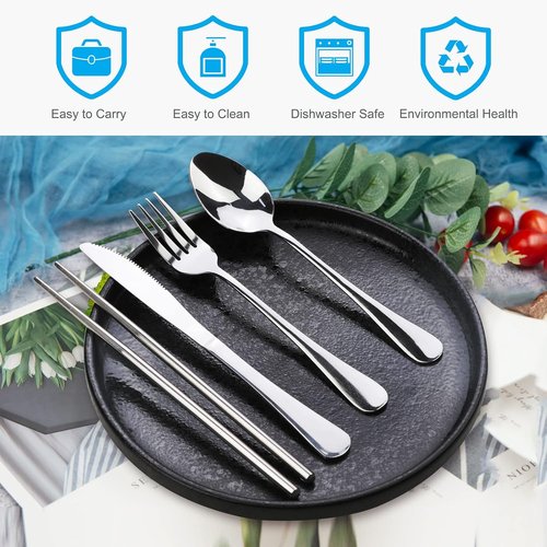 Lengnoyp Portable Silverware Set - Premium Stainless Steel Travel Utensils with Case for Camping | Easy to Carry