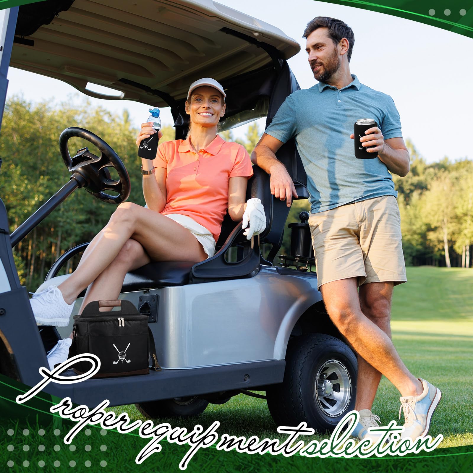 Reallnaive Golf Cart Cooler Bag Insulated with 6 Beer Can Sleeves 24 Can Large Foldable Leakproof Soft Cooler Bag with Bottle Opener Ice Cooling Holds for Golf Cart (Black)