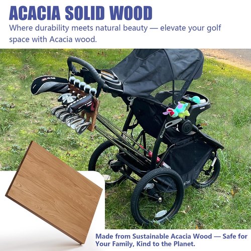 JOXPRING Golf Stroller Attachment – Universal Golf Club Holder for Strollers, Acacia Wood, 12 Slots, 5 Ball Holders & Removable Tee Case – Portable, Easy Setup, Gift for Golf-Loving Parents