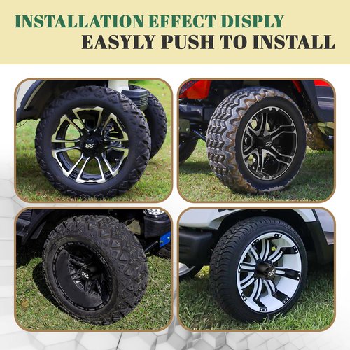 Drive-up Golf Cart Black SS Center Caps, Golf Cart ITP SS Wheel Center Hub Cap for Club Car EZGO Yamaha Models Wheel-4 Black Packs (Height 3.21" / Outer Diameter 2.75")