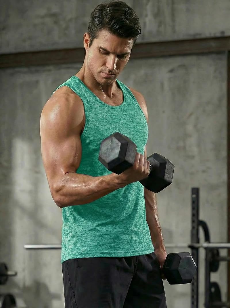 Light Green Large MAGCOMSEN Men's Quick Dry Tank Top - Sleeveless Gym Muscle Shirt