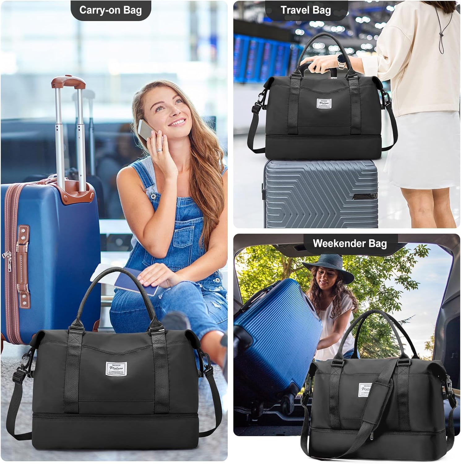 Skiennix Travel Duffel Bag - Stylish Overnight Weekender with Shoes Compartment | Medium Size