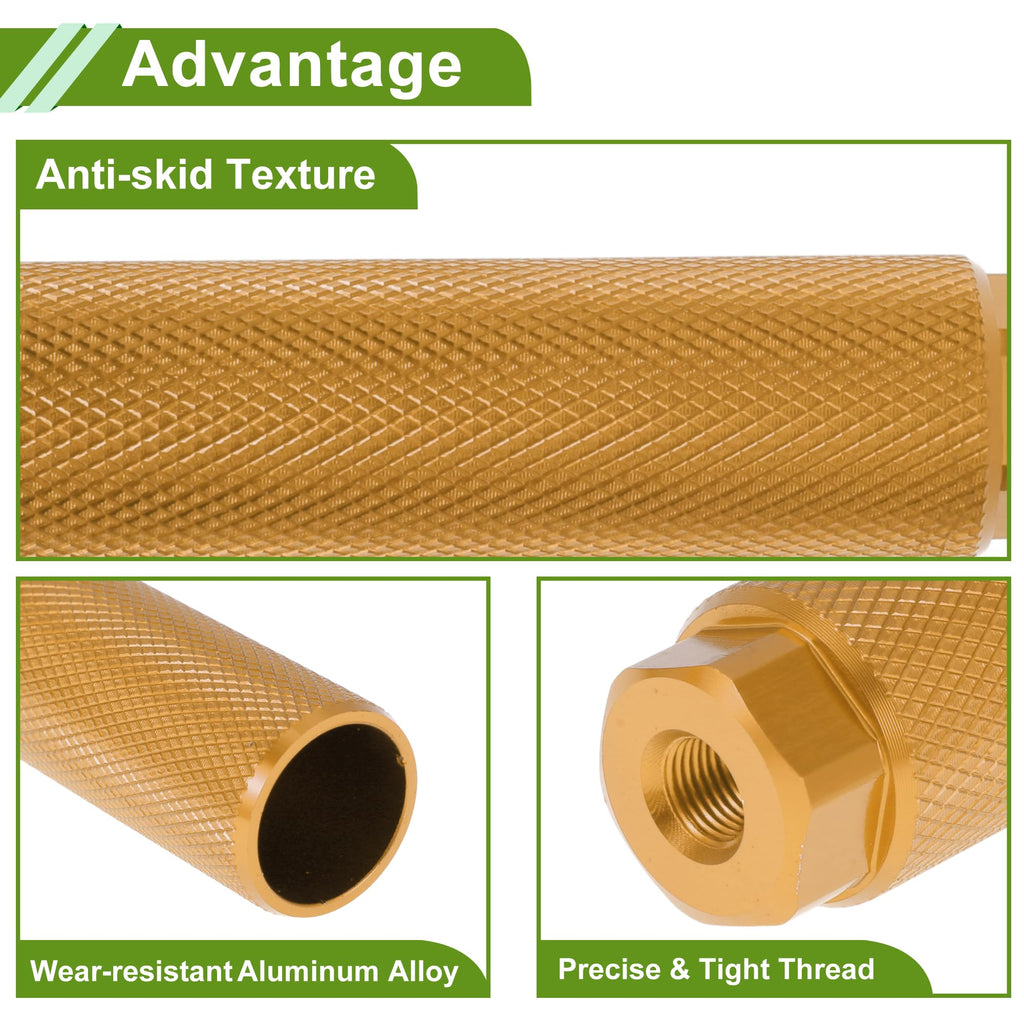 PARSLUCK 4 Pcs Aluminum Alloy Anti-Skid Bike Pegs 100mm Length Bicycle Backseats Stands Cycling Foot Pegs 3/8 Inch Axles Gold Tone
