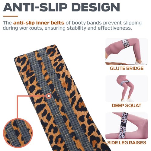 KRIXAM Booty Bands, 3 Levels Hip Bands, Polyester-Cotton and Latex Silk Workout Bands Resistance Bands for Home, Gym, Fitness, Pilates, Yoga (Pack of 3) (Leopard-New)