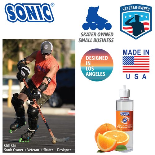 SONIC Citrus Skate Bearing Cleaner, Cleans Inline Skate, Roller Skate and Skateboard Bearings, Earth friendly, 8 oz, Made in USA
