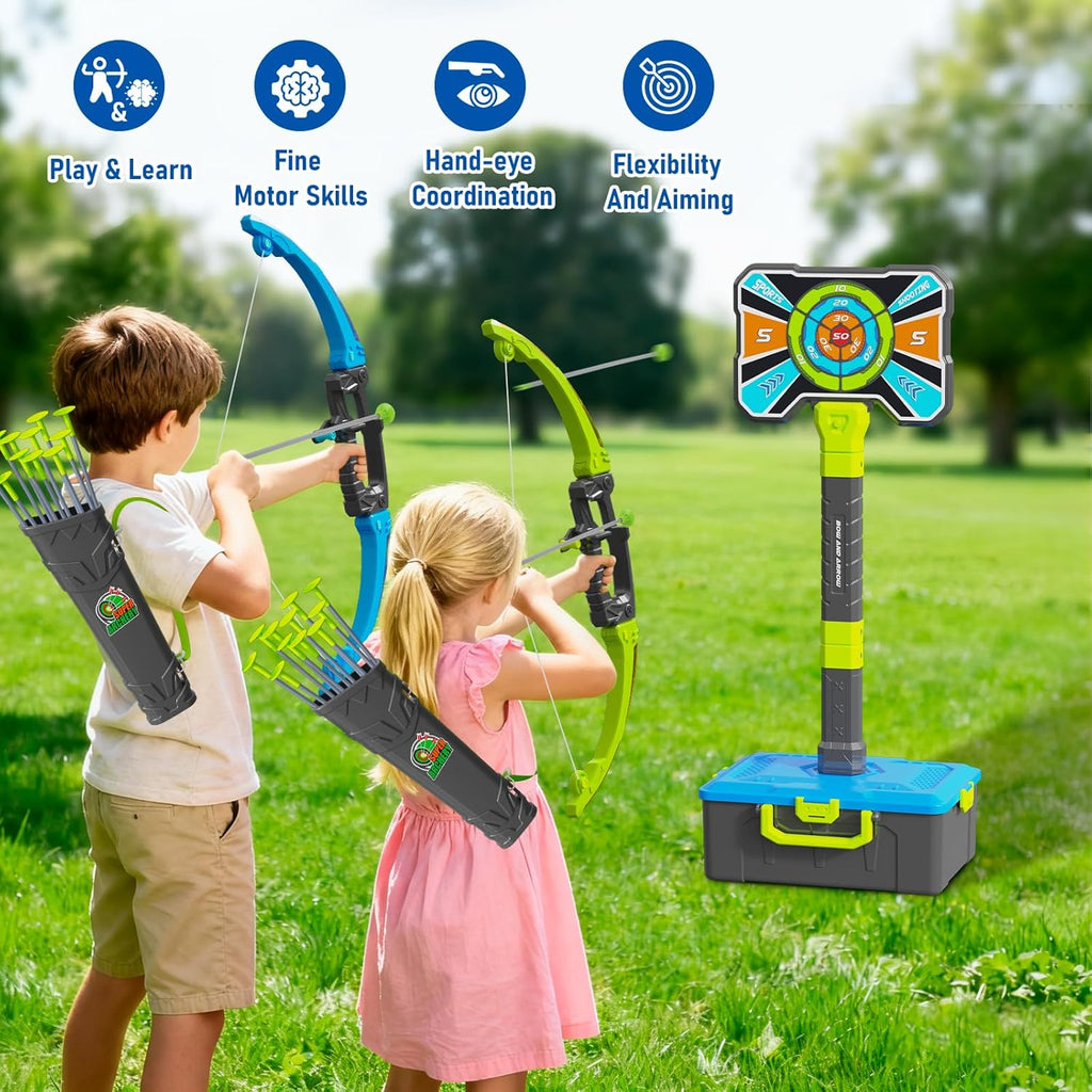 OCHIDO Bow and Arrow Set - 3-in-1 LED Light Up Archery Kit with 4 Targets & 12 Suction Cup Arrows for Kids Ages 5-12