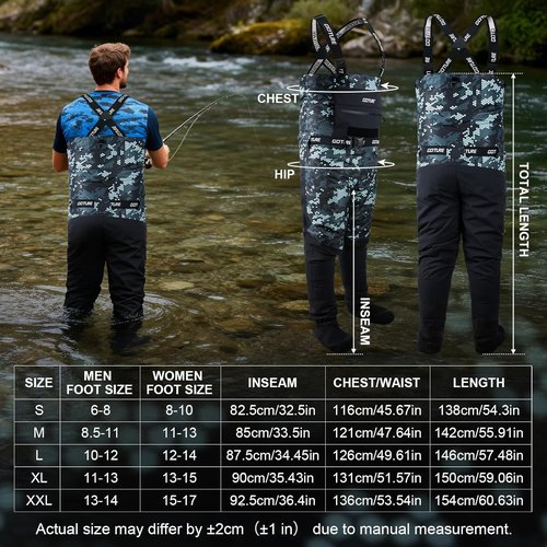Goture Waterproof Fly Fishing Waders - 5-Layer Breathable Design with Multiple Storage Pockets | 5 Sizes Available