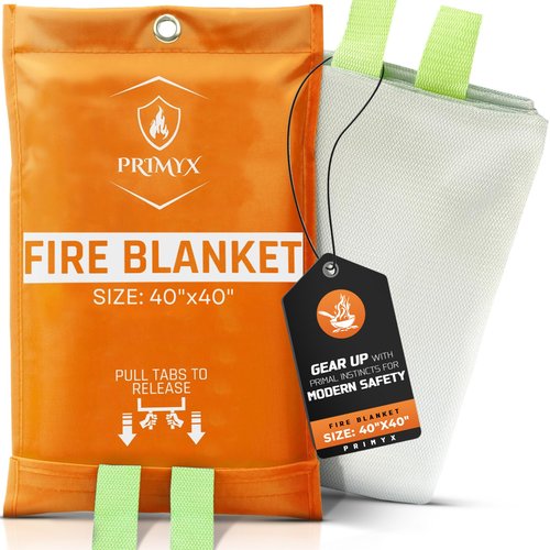 primyx Emergency Fire Blanket 40"x40" (1-Pack) – Fireproof Survival Blanket for Home, Kitchen, RV & Camping – Smothers Grease & Electrical Fires – Reusable, Pet & Family Safe Fire Safety Gear