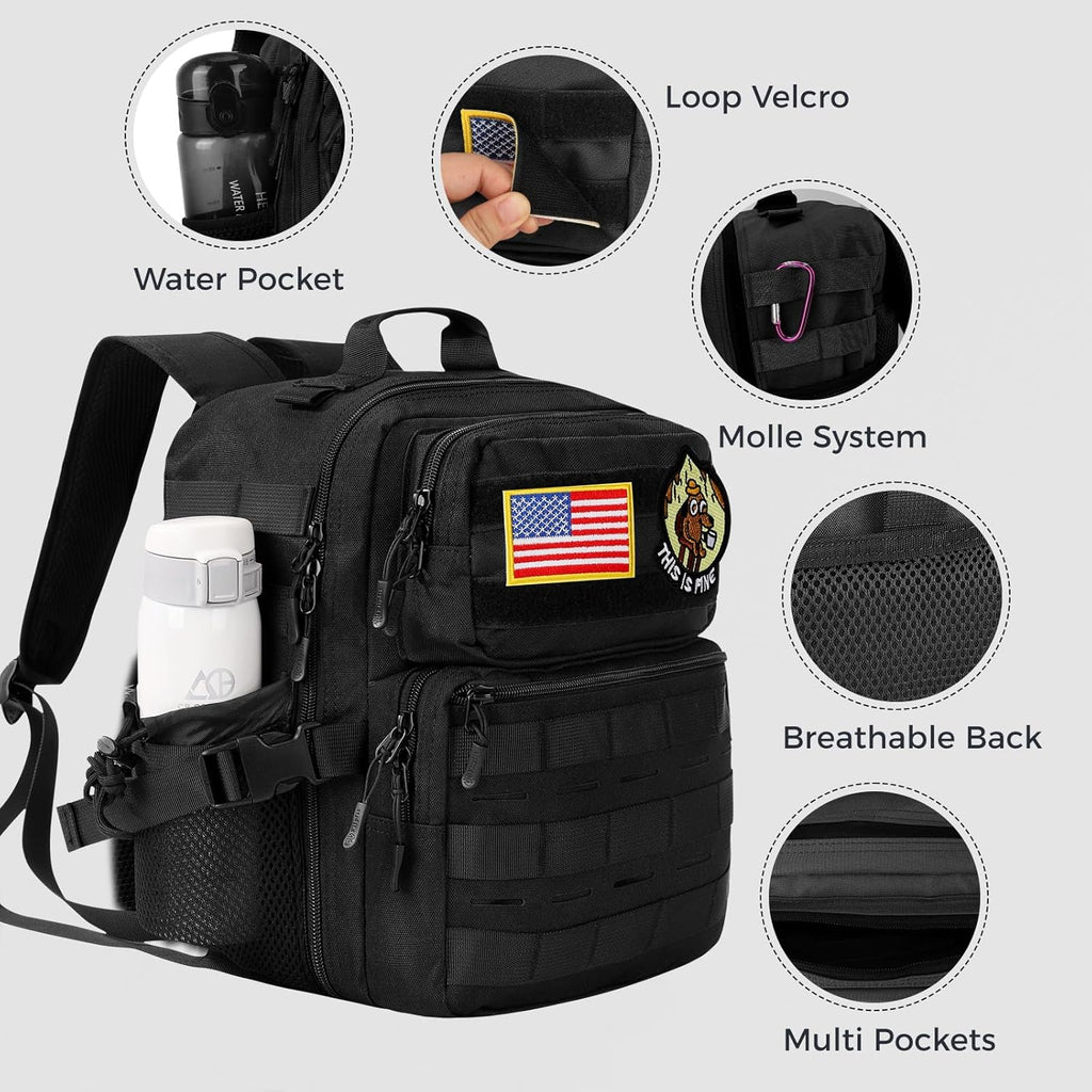 Skiennix 9L Mini Tactical Backpack - Small Military Gym Bag for Men & Women | Black Molle Daypack