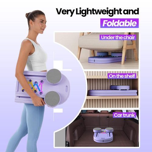 Foldable 5-in-1 Portable Pilates Board - At-Home Pilates Kit with Resistance Bands - Portable Pilates Reformer Sliding Fitness Platform for Abs, Core, Thighs & Full-Body Training (330 lb Capacity)