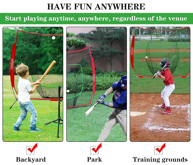 Red 7x7ft Baseball Net - Pop-Up Frame Pitching & Hitting Practice Net