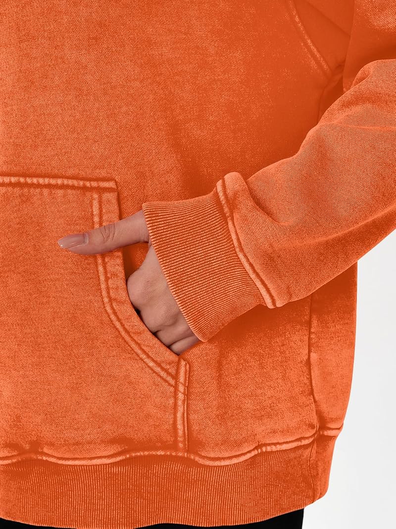Orange Large Trendy Queen Oversized Acid Wash Hoodie Sweatshirt for Women